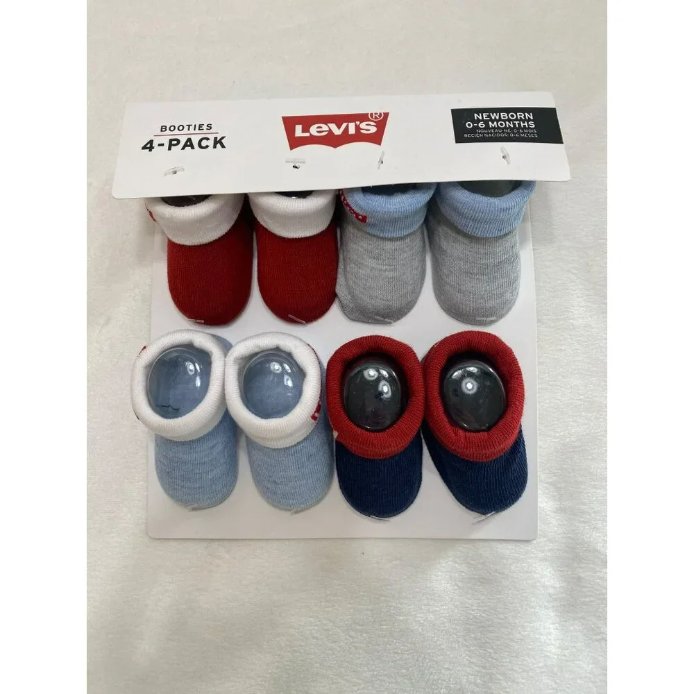 New 4 Pack Levi's Booties 0-6 Months Socks Baby Infant Boys